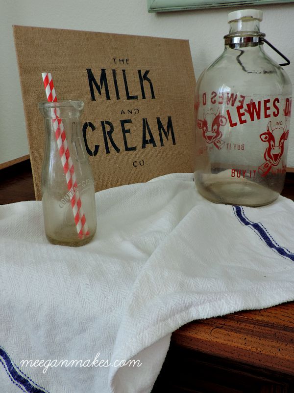 Letrero Estampado con Botellas de leche Vintage