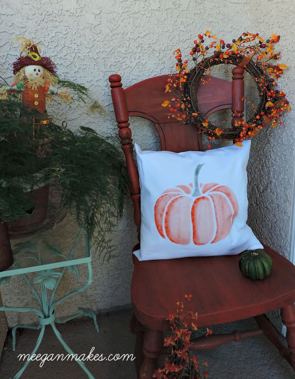 Fall Porch with Stenciled Pumpkin Pillow