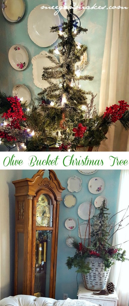 Christmas Tree in an Olive Bucket by meeganmakes.com