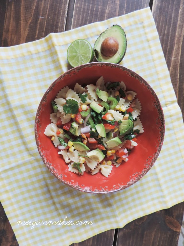Bow Tie Salad with Avocado, Corn and Peppers