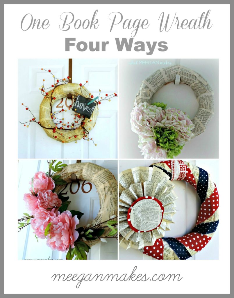 One Book Page Wreath Four Ways
