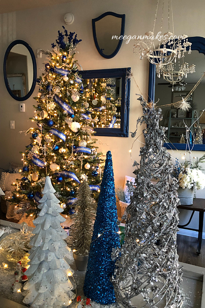 White, Blue and Gold Christmas Tree Decor 2022 - The Crafting Nook