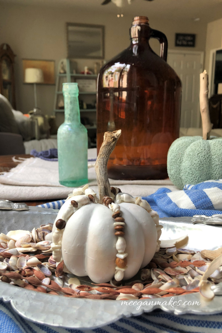 How To Decorate Pumpkins with Sea Shells and Driftwood - What Meegan Makes